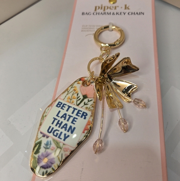 💕🔹️Piper K 🔹️UK exclusive Better Late Than Ugly Floral Bag Charm Or Key Chain - Picture 2 of 5